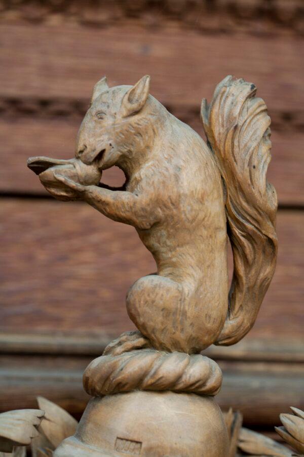 Squirrel detail from a coat of arms, Wren Library. (Trinity College, Cambridge)