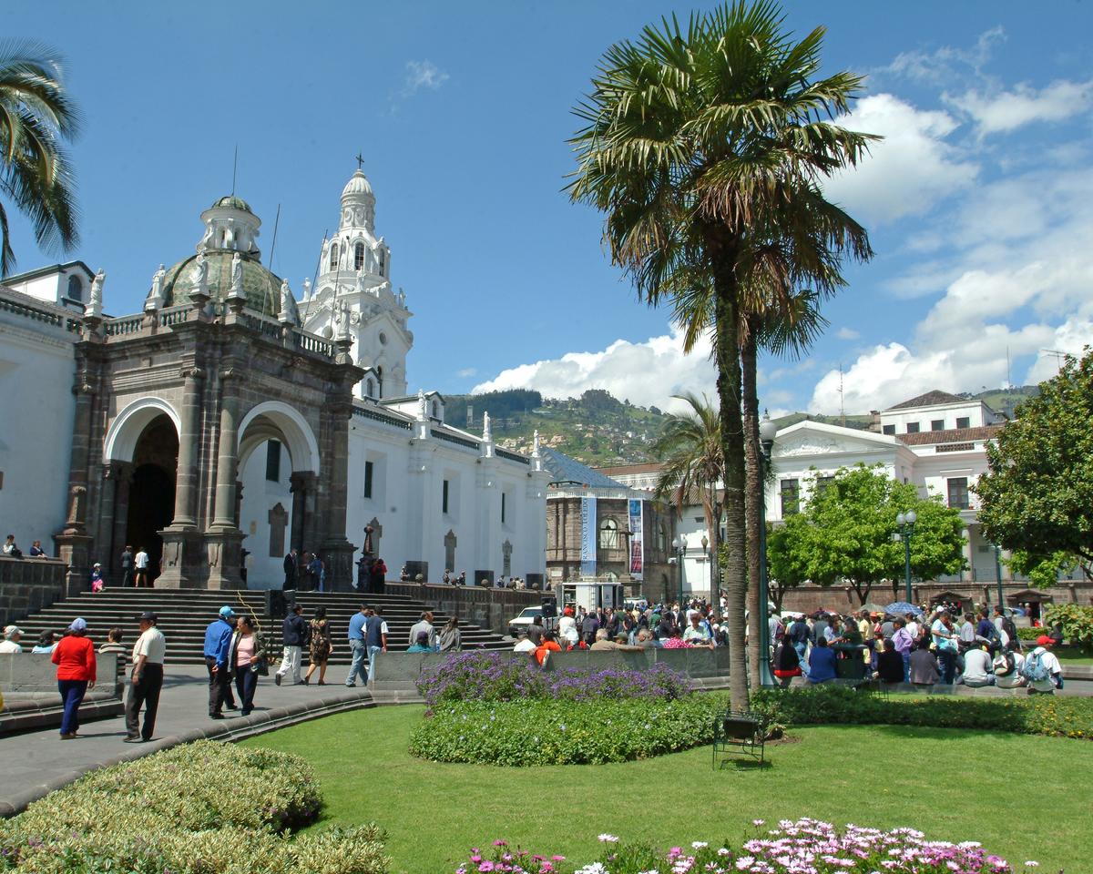 Partial view of San Francisco Plaza, Quito’s main plaza. San Francisco Church is on left. (Copyright Fred J. Eckert)