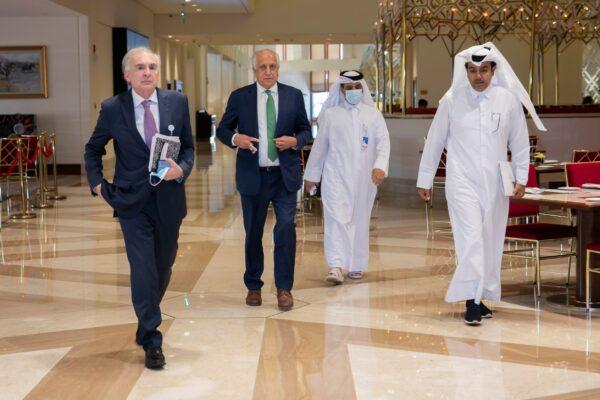 U.S. peace envoy for Afghanistan Zalmay Khalilzad arrives for Afghan peace talks in Doha, Qatar, on Aug. 12, 2021. (Hussein Sayed/AP Photo)