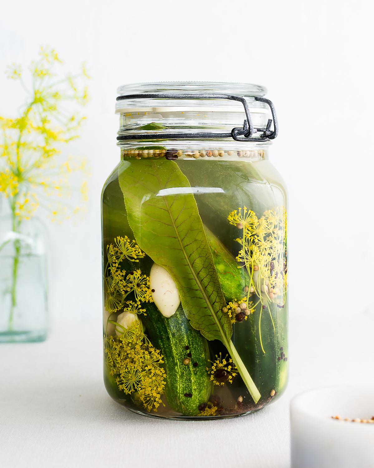 These fermented pickles are sharply sour and infused with the intense flavor of flowering dill and garlic. (Jennifer McGruther/NourishedKitchen.com)