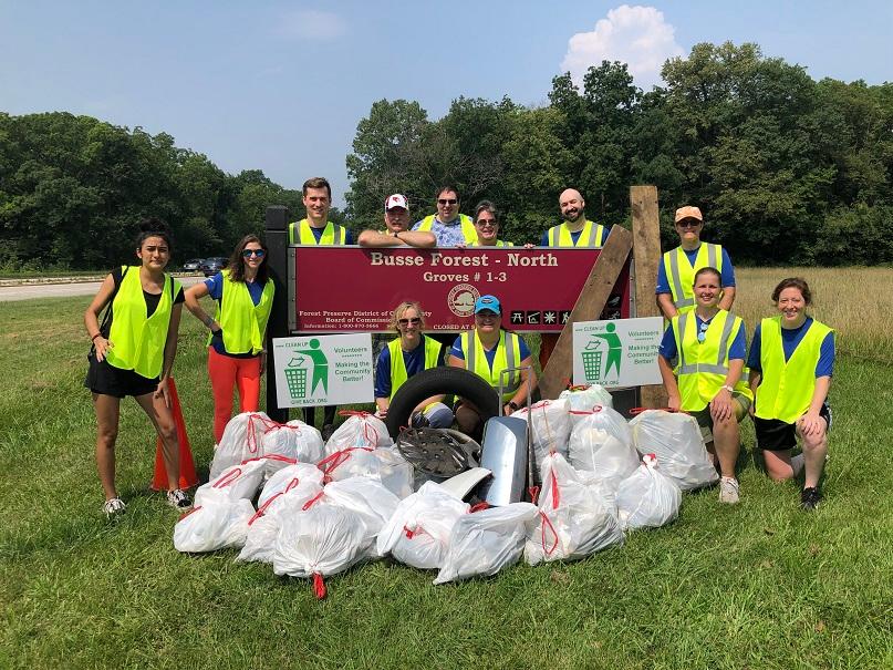 Insurance company RenaissanceRe completes a cleanup at Busse Woods in Cook County, Ill., on July 23, 2021. (Courtesy Donna Adam)