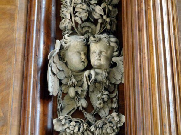 A detail from the limewood reredos by Grinling Gibbons at Trinity College Chapel, Oxford. (Bob Easton)