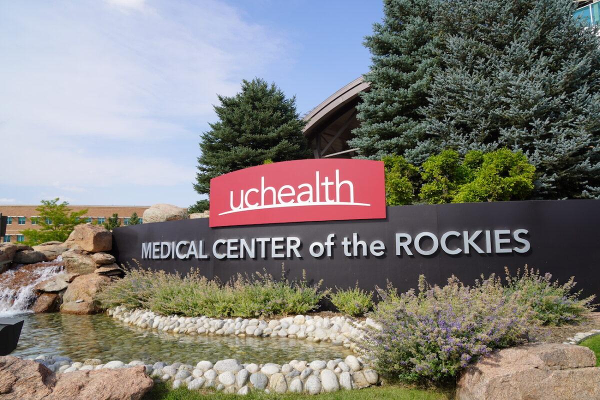 UCHealth of the Rockies was the scene of a protest against mandatory COVID-19 vaccines for health care workers in Loveland, Colo., on Aug. 13, 2021. (Allan Stein/The Epoch Times)
