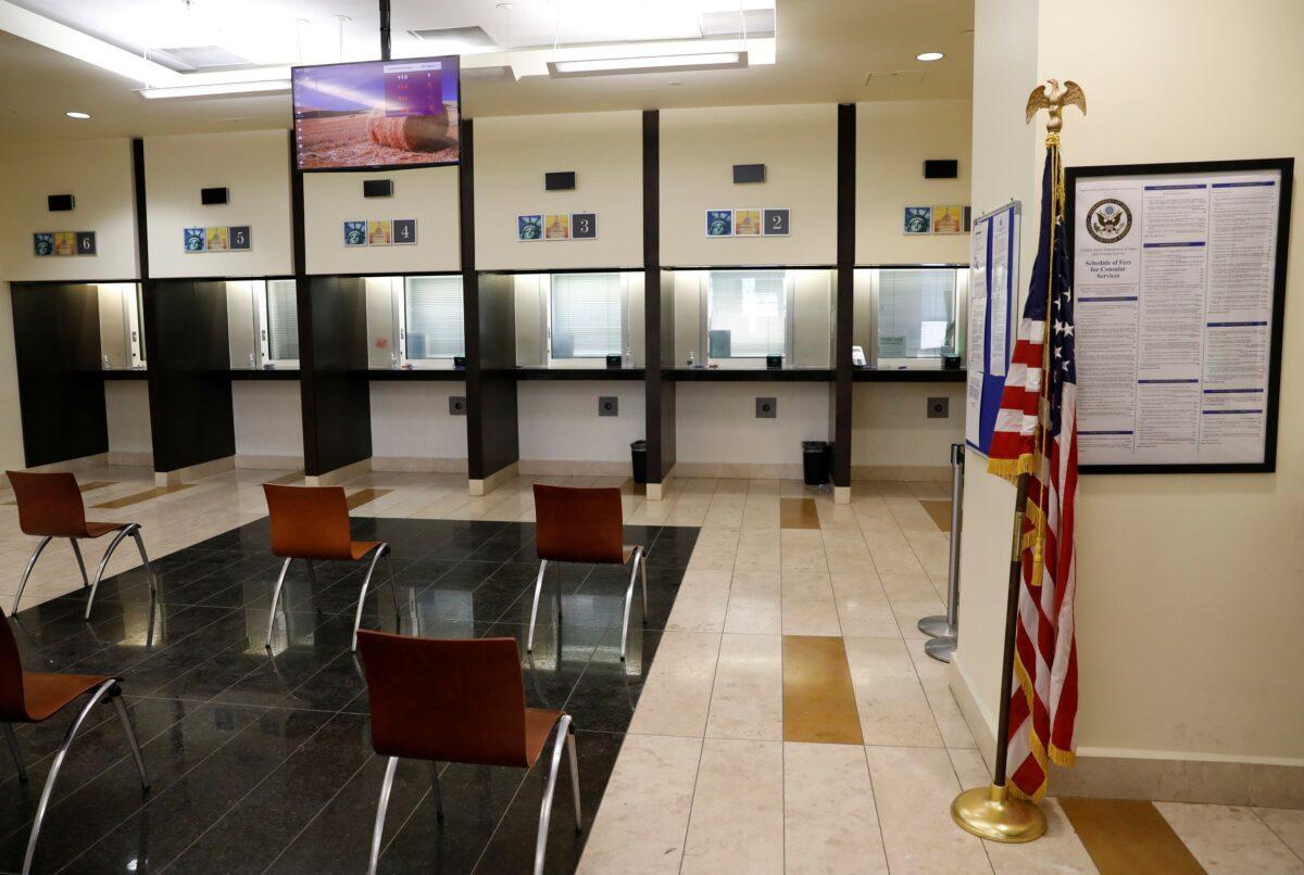A general view of the consular section at the U.S. Embassy in Kabul, Afghanistan on July 30, 2021. (Stringer/Reuters)