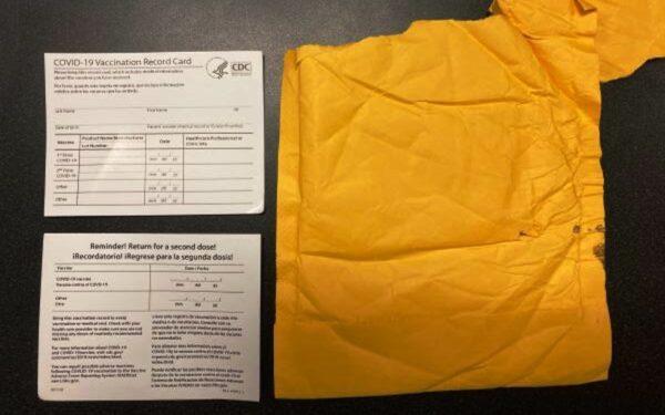 The counterfeit COVID-19 vaccination cards that border officers seized in Memphis, Tenn., in August 2021. (U.S. Customs And Border Protection)