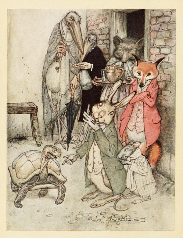 An illustration of "The Hare and the Tortoise" from “Aesop's Fables,” published by Ballantyne & Co., London, 1912. (Public Domain)