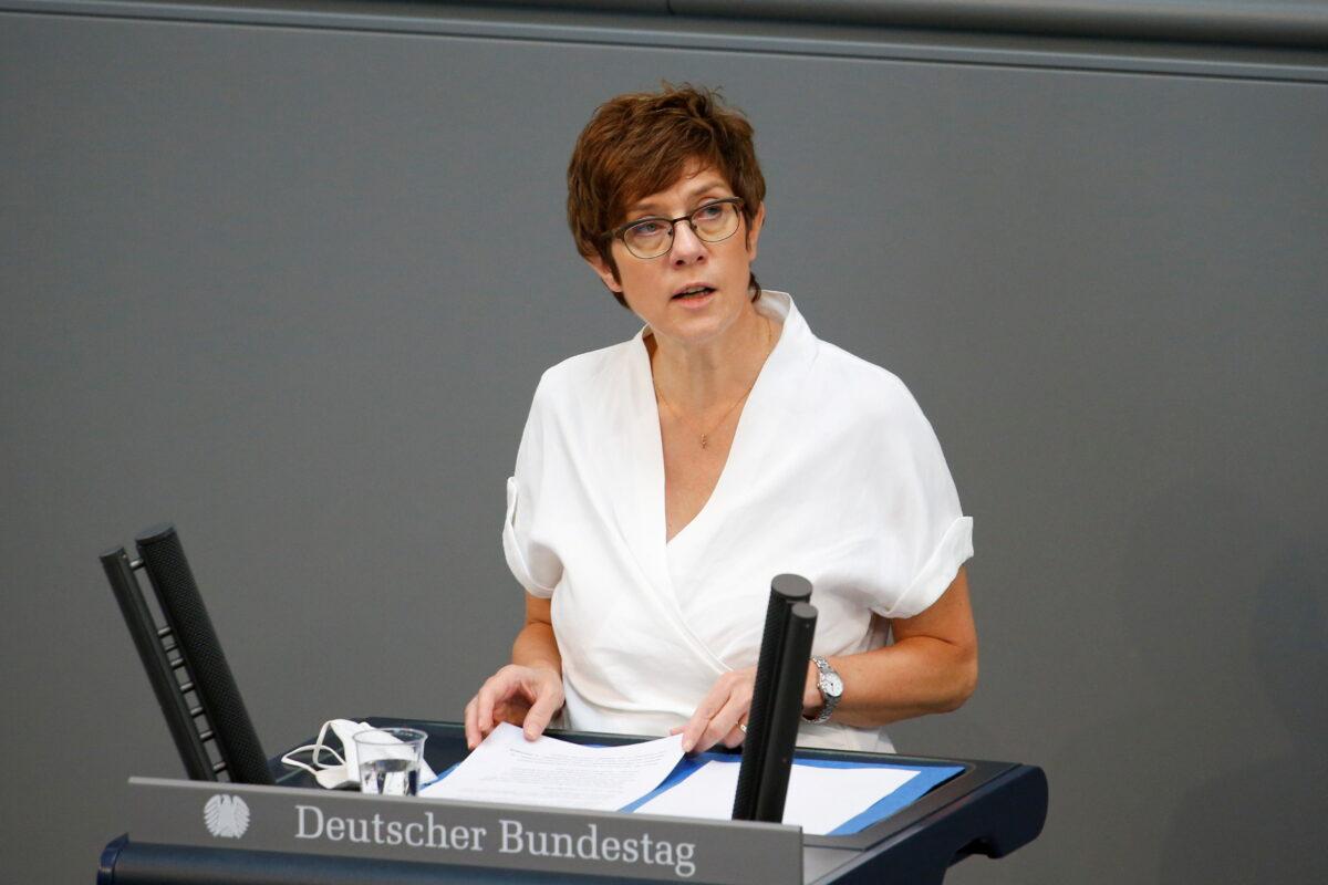 German Defense Minister Annegret Kramp-Karrenbauer speaks during the last session of the lower house of parliament Bundestag before federal elections, in Berlin, Germany, on June 23, 2021. (Michele Tantussi/Reuters)