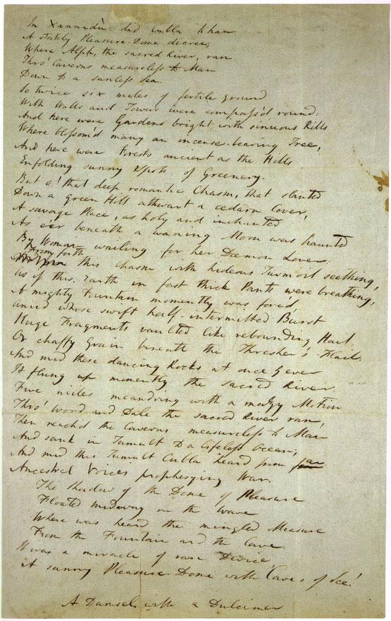 A draft written between 1797 and 1818 of Samuel Taylor Coleridge's poem "Kubla Khan," written in the poet’s own hand. (Public Domain)