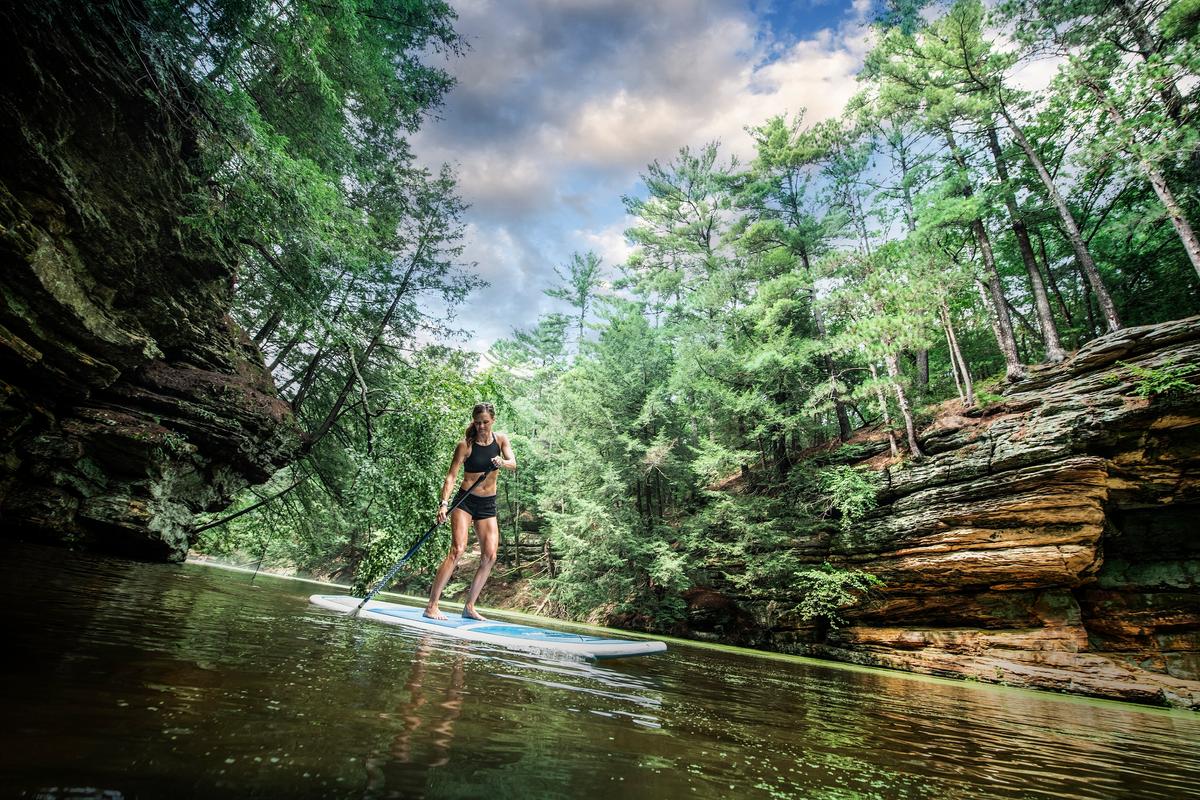 Paddleboarding at Mirror Lake State Park. (Courtesy of Wisconsin Dells Visitor & Convention Bureau)