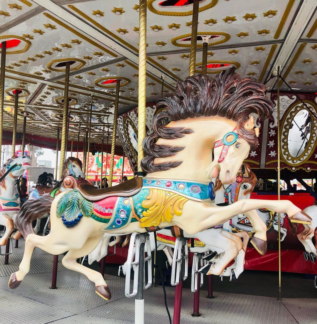 The carousel is shown at the Orange County Fair in Costa Mesa, Calif., on Aug. 12, 2021. (Lynn Hackman/The Epoch Times)