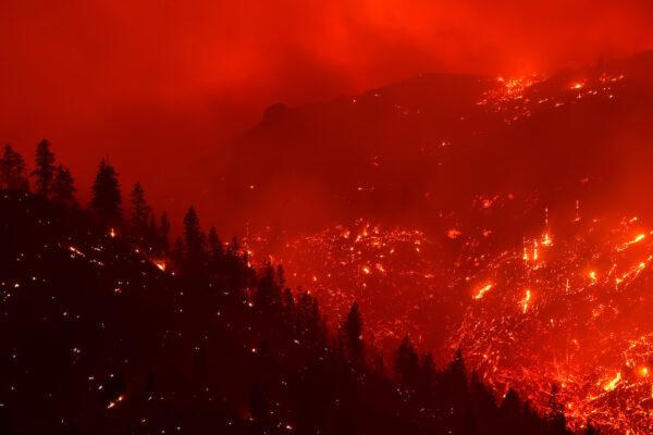 The Dixie Fire burns in the hills near Milford, Calif., on Aug. 17, 2021. (Justin Sullivan/Getty Images)