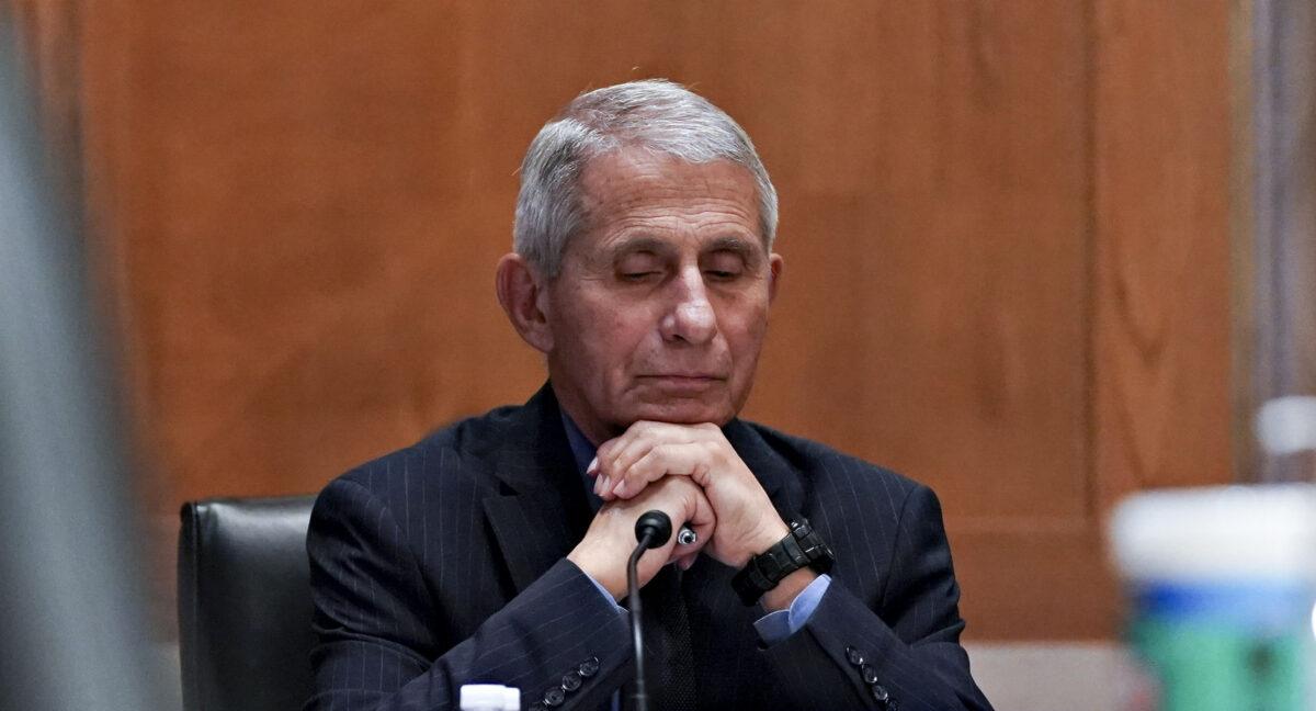 NIAID director, Dr. Anthony Fauci, pauses during a Senate Appropriations Subcommittee hearing on Capitol Hill in Washington on May 26, 2021. (Stefani Reynolds/Pool/Getty Images)