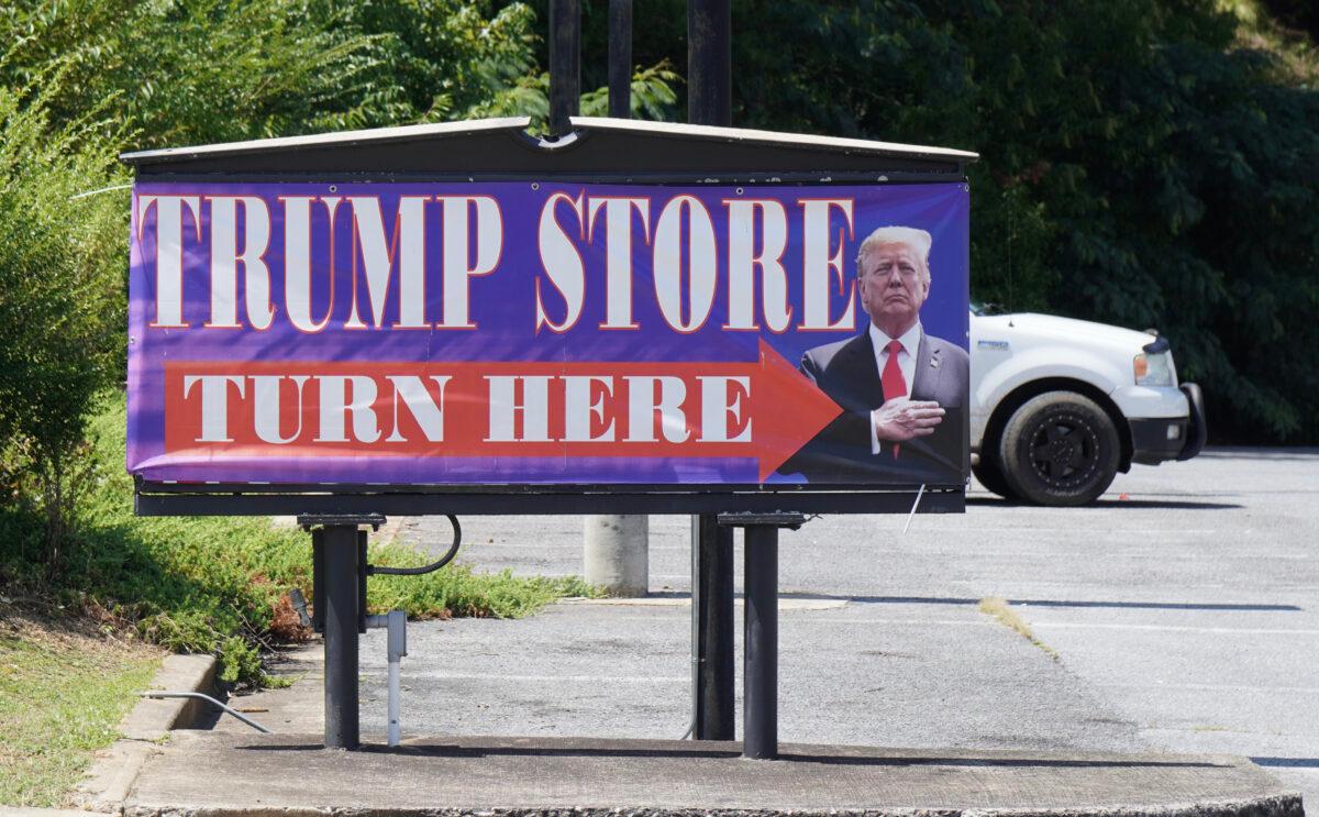 A sign for the Ellijay Trump Store in Georgia on Aug. 18, 2021. (Jackson Elliott: The Epoch Times)