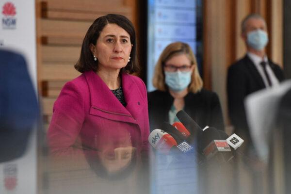 NSW Premier Gladys Berejiklian and Chief Health Officer Dr Kerry Chant at a press conference to provide a COVID-19 update in Sydney, Australia, on Aug. 6, 2021 (Mick Tsikas-Pool/Getty Images).