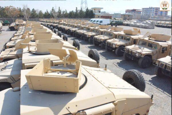 Rows of military vehicles that had been transferred by the United States to the Afghan army, in February 2021. (Afghanistan Ministry of Defense/via Reuters)