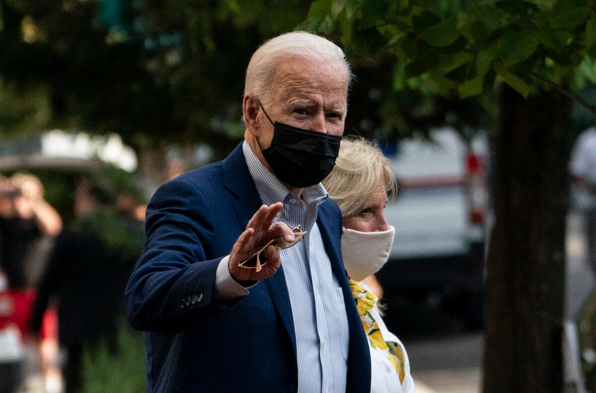 U.S. President Joe Biden and First Lady Jill Biden depart after a service at the Holy Trinity Catholic Church in the Georgetown neighborhood in Washington on Aug. 21, 2021. (Andrew Caballero-Reynolds/AFP via Getty Images)