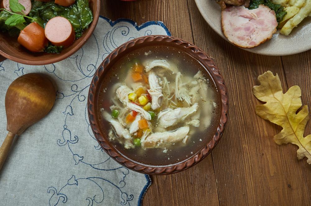 Most farms raised chickens and grew corn, so chicken corn soup was commonly served at large gatherings.(Chatham172/Shutterstock)