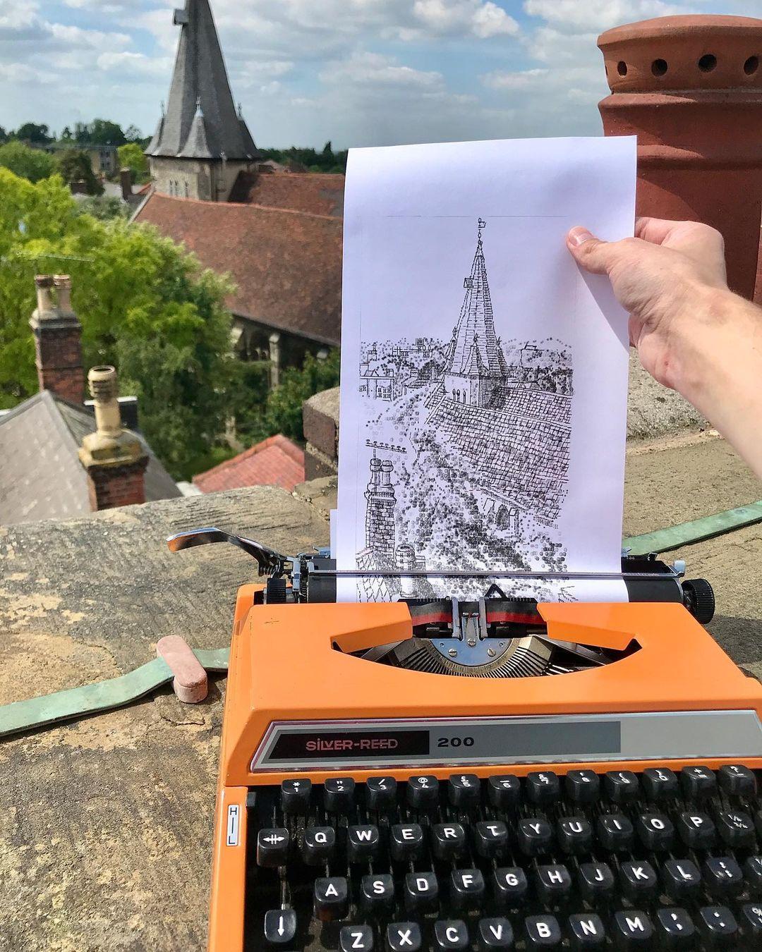 A section of the drawing typed on-location from the rooftop of the Moot Hall, in Maldon city, Essex. (Courtesy of <a href="https://www.instagram.com/jamescookartwork/">James Cook Artwork</a>)