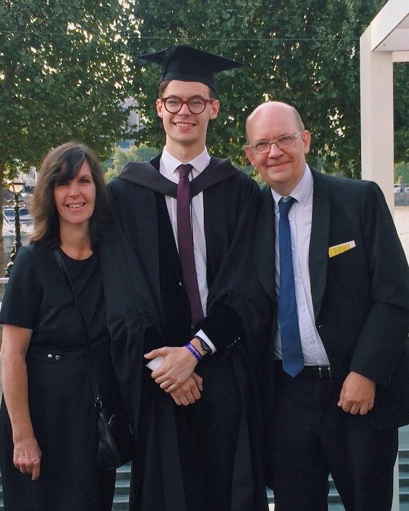 James Cook with his parents, Graham and Rosalind Cook. He graduated from UCL in 2018 with a first-class degree, with honors in Architecture. (Courtesy of <a href="https://www.instagram.com/jamescookartwork/">James Cook Artwork</a>)