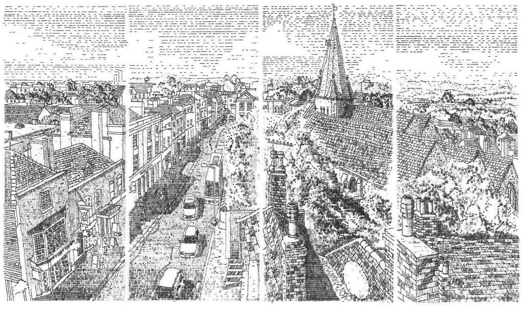 The full drawing of the Maldon vista typed on-location from the rooftop of the Moot Hall, in Essex. (Courtesy of <a href="https://www.instagram.com/jamescookartwork/">James Cook Artwork</a>)