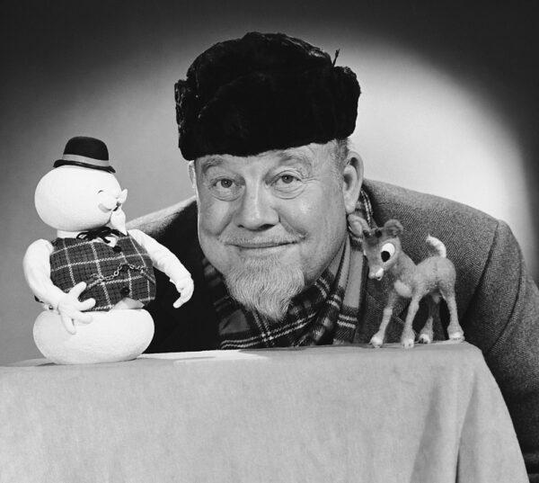 Burl Ives in the role he is likely remembered best for today: the voice of the narrator, Sam the Snowman, in the stop-motion-animated TV special "Rudolph, the Red-Nosed Reindeer." (NBC)