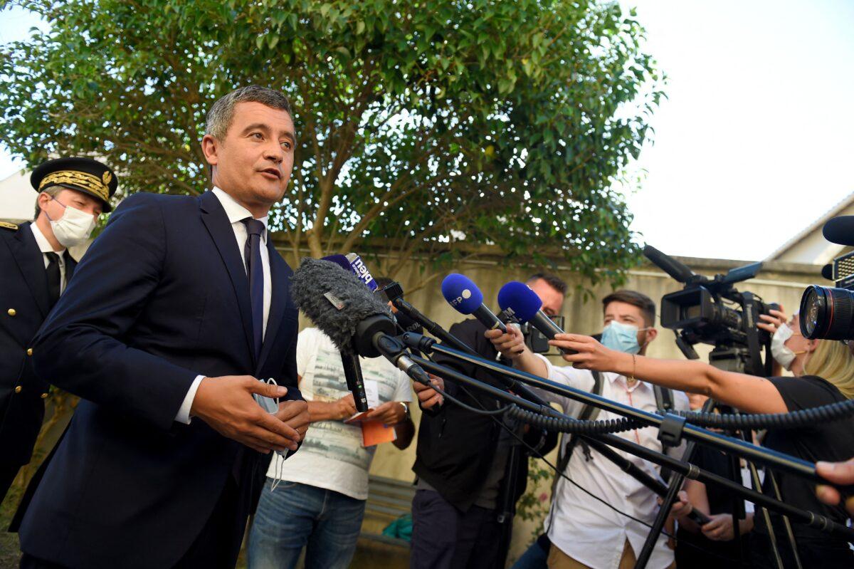 French Interior Minister Gerald Darmanin talks to journalists in Cavaillon, southern France, on Aug. 16, 2021. (Nicolas Tucat/AFP via Getty Images)