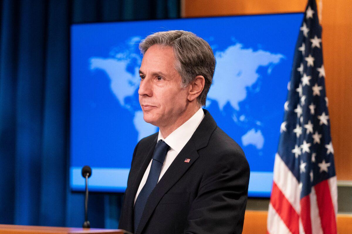 Secretary of State Antony Blinken speaks about Afghanistan during a media briefing at the State Department in Washington on Aug. 25, 2021. (Alex Brandon/Pool/AFP via Getty Images)