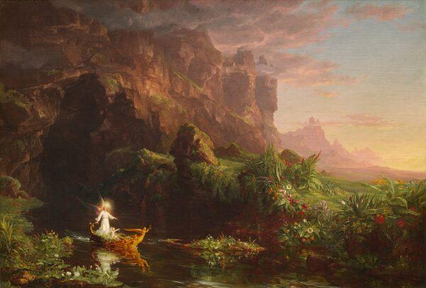“The Voyage of Life: Childhood,” 1842, by Thomas Cole. Oil on canvas; 52.8 inches by 76.8 inches. National Gallery of Art, Washington. (Public Domain)