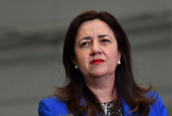 Queensland Premier Annastacia Palaszczuk is seen during a press conference at the Brisbane Convention and Exhibition Centre in Brisbane, Australia, on Aug. 11, 2021. (AAP Image/Darren England)