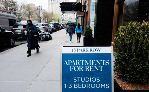 Housing sign in lower Manhattan, New York, on April 16, 2021. (Spencer Platt/Getty Images)