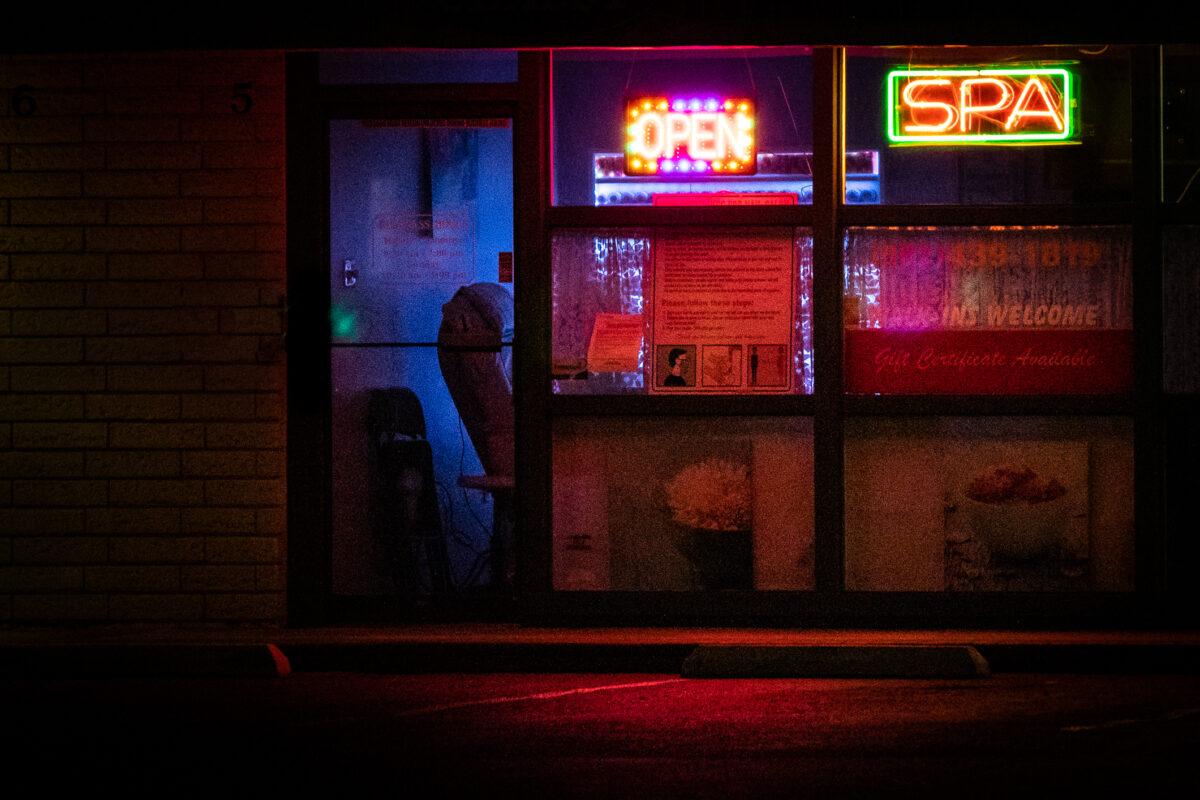 A massage parlor in Los Angeles County on Aug. 4, 2021. (John Fredricks/The Epoch Times)