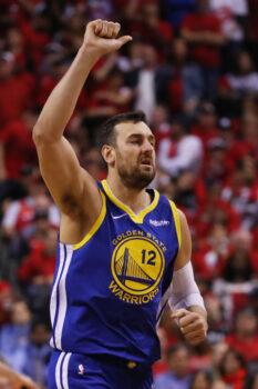 Andrew Bogut was #12 for the Golden State Warriors seen here playing at Scotiabank Arena in Toronto, Canada, on June 02, 2019. (Gregory Shamus/Getty Images)