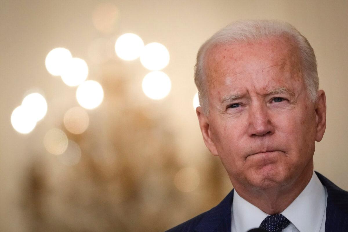 President Joe Biden speaks about the situation in Afghanistan in the East Room of the White House in Washington on Aug. 26, 2021. (Drew Angerer/Getty Images)