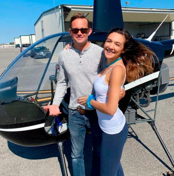 Helicopter pilot Joel Boyer and his fiancée, Melody Among at John C. Tune airport in Nashville, Tenn., in an undated photo. (John Pilkington via AP)