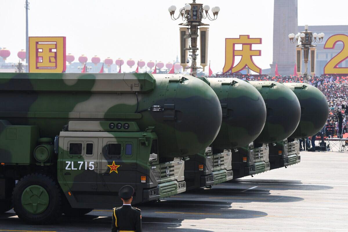 China's DF-41 nuclear-capable intercontinental ballistic missiles during a military parade at Tiananmen Square in Beijing on Oct. 1, 2019. (Greg Baker/AFP via Getty Images)