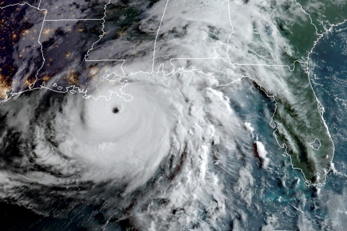 A satellite image shows Hurricane Ida in the Gulf of Mexico and approaching the coast of Louisiana, on Aug. 29, 2021. (NOAA/Handout via Reuters)