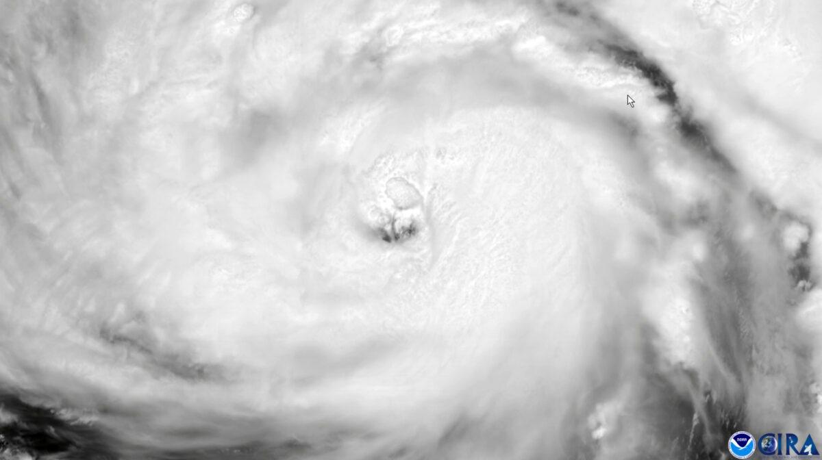 This satellite image provided by NOAA shows a view of Hurricane Ida, on Aug. 28, 2021. (NOAA via AP)