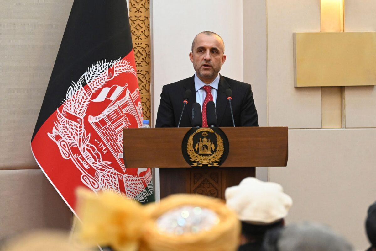 Vice President of Afghanistan Amrullah Saleh speaks during a function at the Afghan presidential palace in Kabul on Aug. 4, 2021. (Sajjad Hussain/AFP via Getty Images)