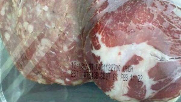 The best-by date of a recalled vacuum-sealed plastic package containing Fratelli Beretta meat. (Courtesy of U.S. Department of Agriculture’s Food Safety and Inspection Service)