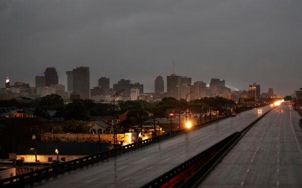 Few motorists travel on the 1-10 ahead of the arrival of Hurricane Ida in New Orleans on Aug. 29, 2021. (David Grunfeld/The Advocate via AP)