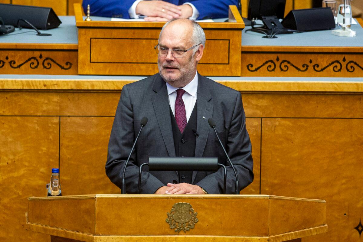 Alar Karis, a former state auditor and university head, delivers his speech at Estonia's Parliament in Tallinn, Estonia, on Aug. 31, 2021. (Raul Mee/AP Photo)