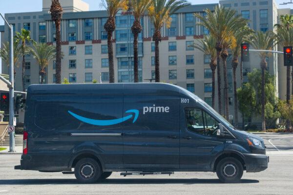 An Amazon delivery van in Irvine, Calif., on June 4, 2021. (John Fredricks/The Epoch Times)