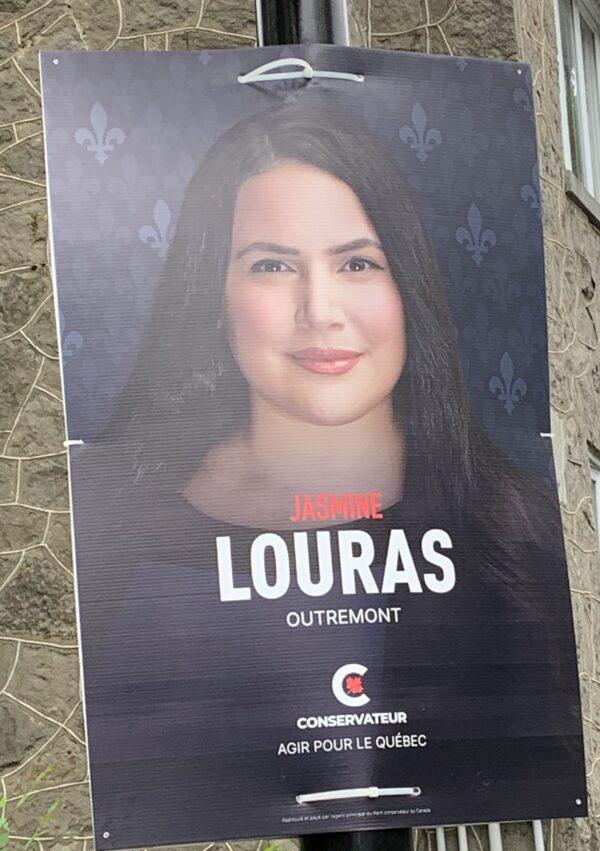 Quebec campaign sign for Conservative candidate Jasmine Louras. (The Epoch Times)