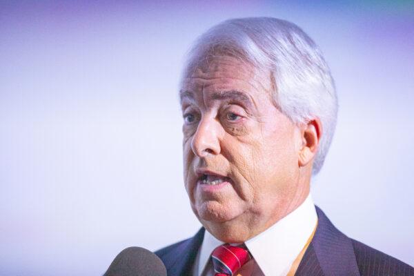 John Cox speaks with the media at The Richard Nixon Library and Museum in Yorba Linda, Calif., on Aug. 4, 2021. (John Fredricks/The Epoch Times)