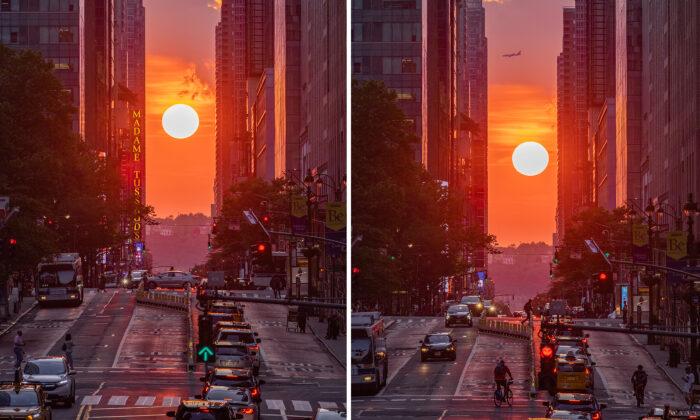 Time-Lapse Video Shows Mind-Blowing ‘Manhattanhenge’ With Busy Street and Plane Overhead