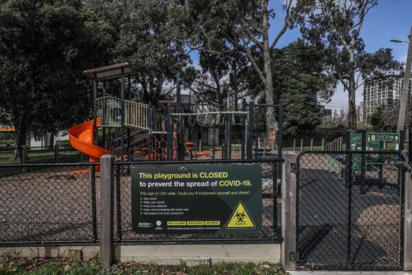 A sign advising the closure of a children's Playground is seen in South Yarra in Melbourne, Australia, on Aug. 17, 2021. (Asanka Ratnayake/Getty Images)