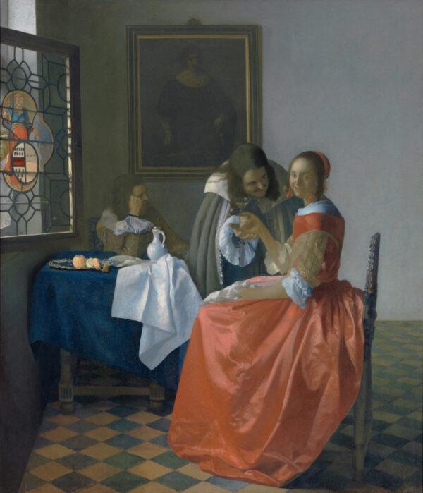 “The Girl With the Wine Glass,” circa 1658, by Johannes Vermeer. Oil on canvas; 30 1/2 inches by 26 1/4 inches. Duke Anton Ulrich Museum, Braunschweig. (Claus Cordes/Duke Anton Ulrich Museum)