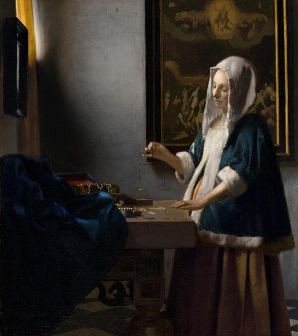 “Woman Holding a Balance,” 1662–1665, by Johannes Vermeer. Oil on canvas; 15 5/8 inches by 14 inches. Widener Collection, National Gallery of Art, Washington. (National Gallery of Art, Washington)