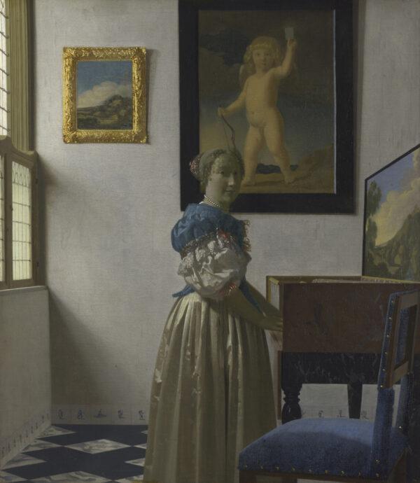 “A Young Woman Standing at a Virginal,” circa 1670–1672, by Johannes Vermeer. Oil on canvas; 20 1/3 inches by 17 3/4 inches. The National Gallery, London. (The National Gallery, London)