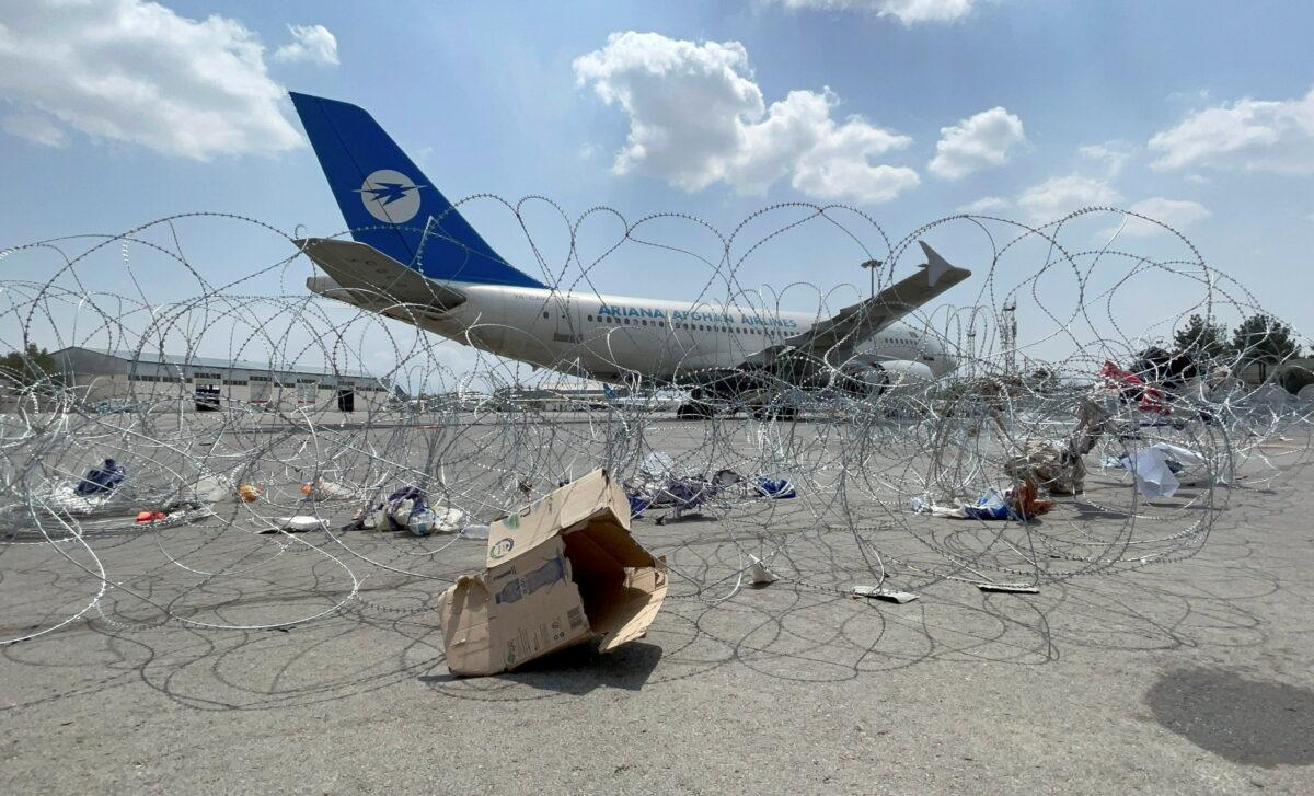 A commercial airplane is seen at the Hamid Karzai International Airport a day after U.S. troops' withdrawal in Kabul, Afghanistan, on Aug. 31, 2021. (Stringer/Reuters)